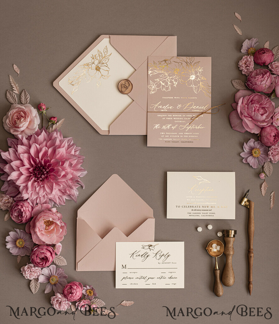 HOCHZEITS EINLADUNGEN Gold / Roségold / Silber / Glitzer Goldschimmer Hochzeiteinladungen, Blush Pink Glitter Hochzeitskarten, Glamour Goldene Hochzeitsinvitation Suite, Romantische erschwingliche Hochzeitsstationery