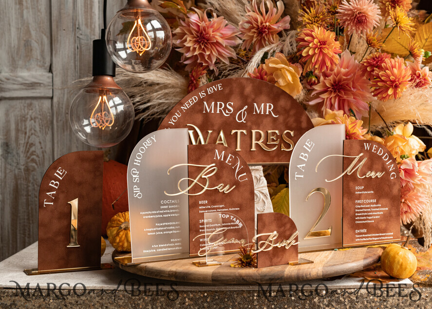 HOCHZEITS EINLADUNGEN Gold / Roségold / Silber / Glitzer Herbst Terracotta Moderne Bogen 3D Hochzeits Einladung Suite, Maßgeschneiderte gefrorene Acryl Gold Hochzeits Einladung Set, Luxuriöse Samt Hochzeits Einladungen gefrostetes Plexiglas goldene Namen, Glamour Hochzeits Einladung Suite, 3D Gold Spiegel herbst kupfer Einladungen, Hochzeitskarten