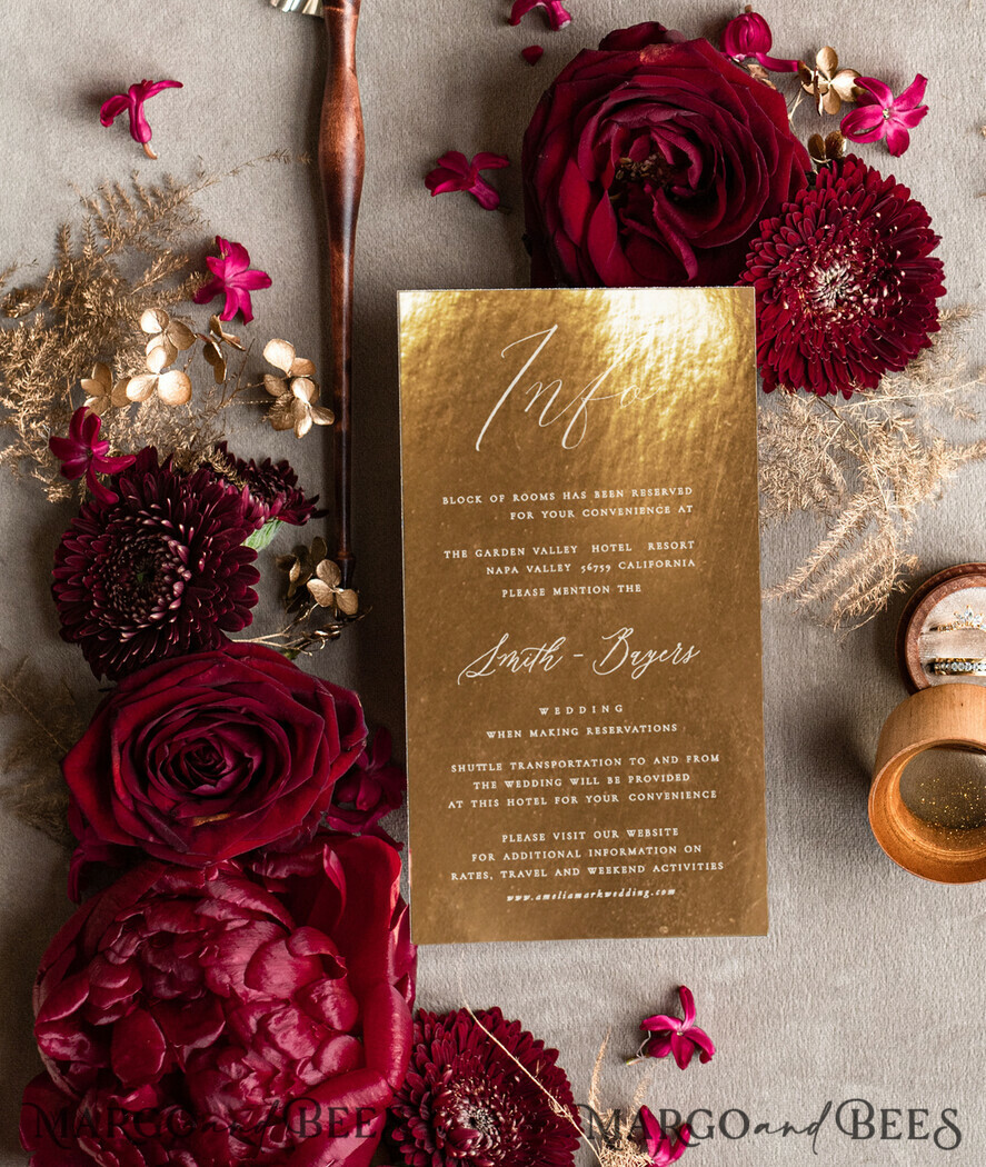 HOCHZEITS EINLADUNGEN Gold / Roségold / Silber / Glitzer Burgunder Hochzeitseinladungen, Gold Acryl Glamour Hochzeitseinladungssuite, Kastanienbraun Goldener Glanz Hochzeitspapeterie, Gefrorenes Plexi Luxus Hochzeitseinladungen.