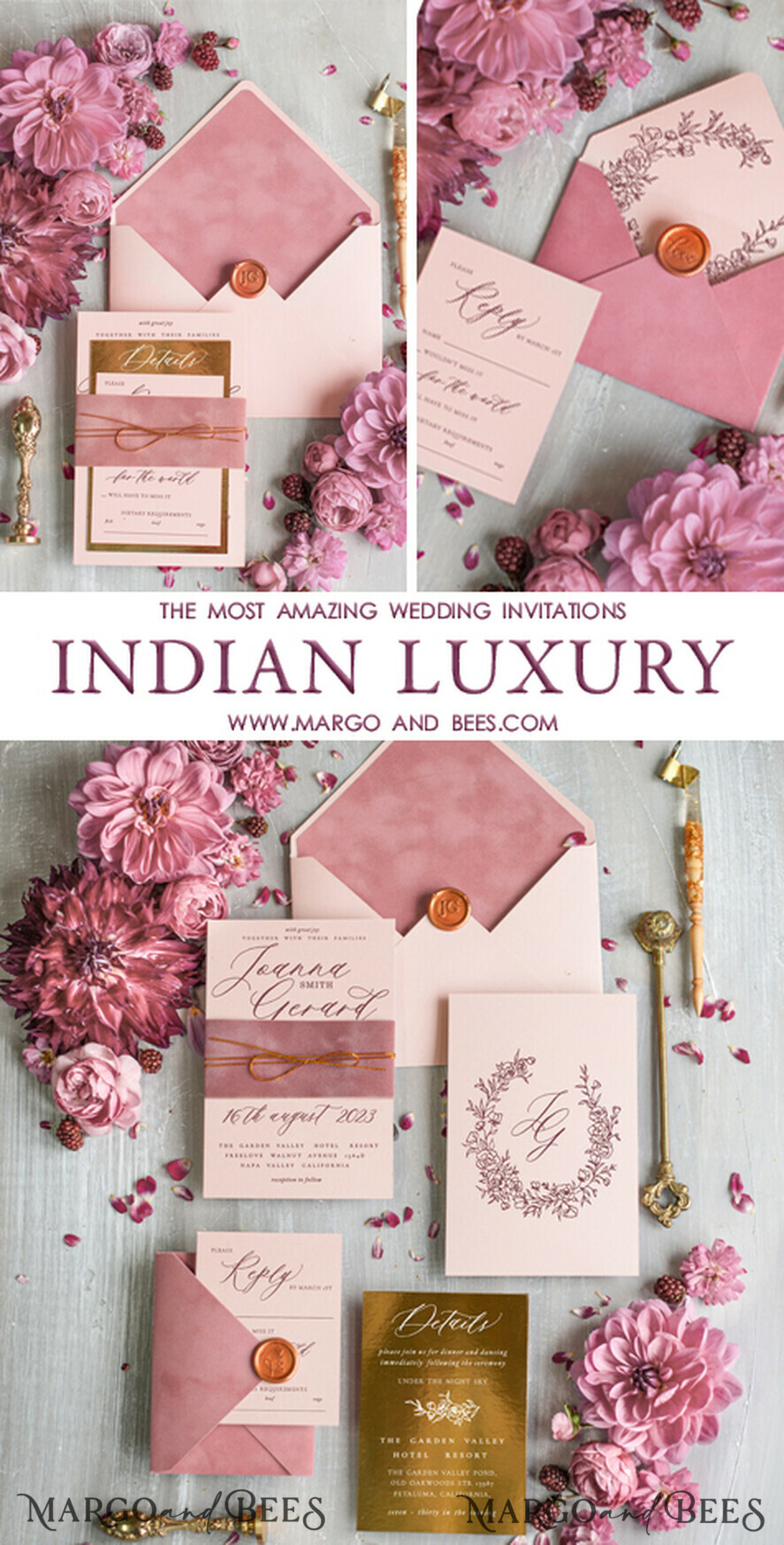 HOCHZEITS EINLADUNGEN Gold / Roségold / Silber / Glitzer Maßgeschneiderte Samt-Hochzeitseinladungset, Blush Pink Glamour Hochzeitskarten, Luxus Goldene Hochzeitseinladungen, Romantische Hochzeitspapeterie