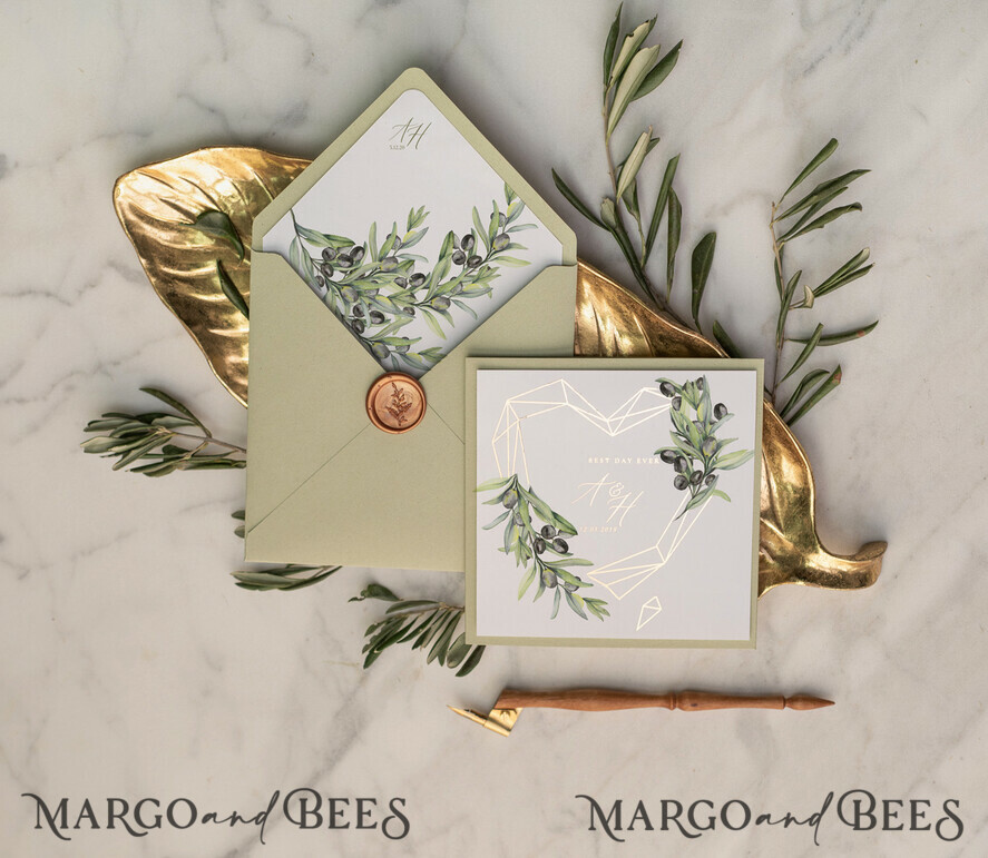 HOCHZEITS EINLADUNGEN Gold / Roségold / Silber / Glitzer Elegante Olivenhochzeitskarten, luxuriöse salbeigrüne Hochzeitseinladungen, glamouröse goldene Pocketfold-Hochzeitskarten, maßgeschneiderte Toskana-Hochzeitsinvitation-Suite.