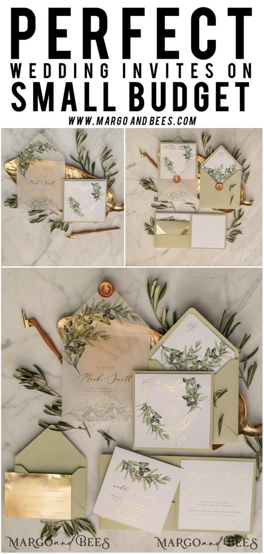 HOCHZEITS EINLADUNGEN Gold / Roségold / Silber / Glitzer Elegante Olivenhochzeitskarten, luxuriöse salbeigrüne Hochzeitseinladungen, glamouröse goldene Pocketfold-Hochzeitskarten, maßgeschneiderte Toskana-Hochzeitsinvitation-Suite.