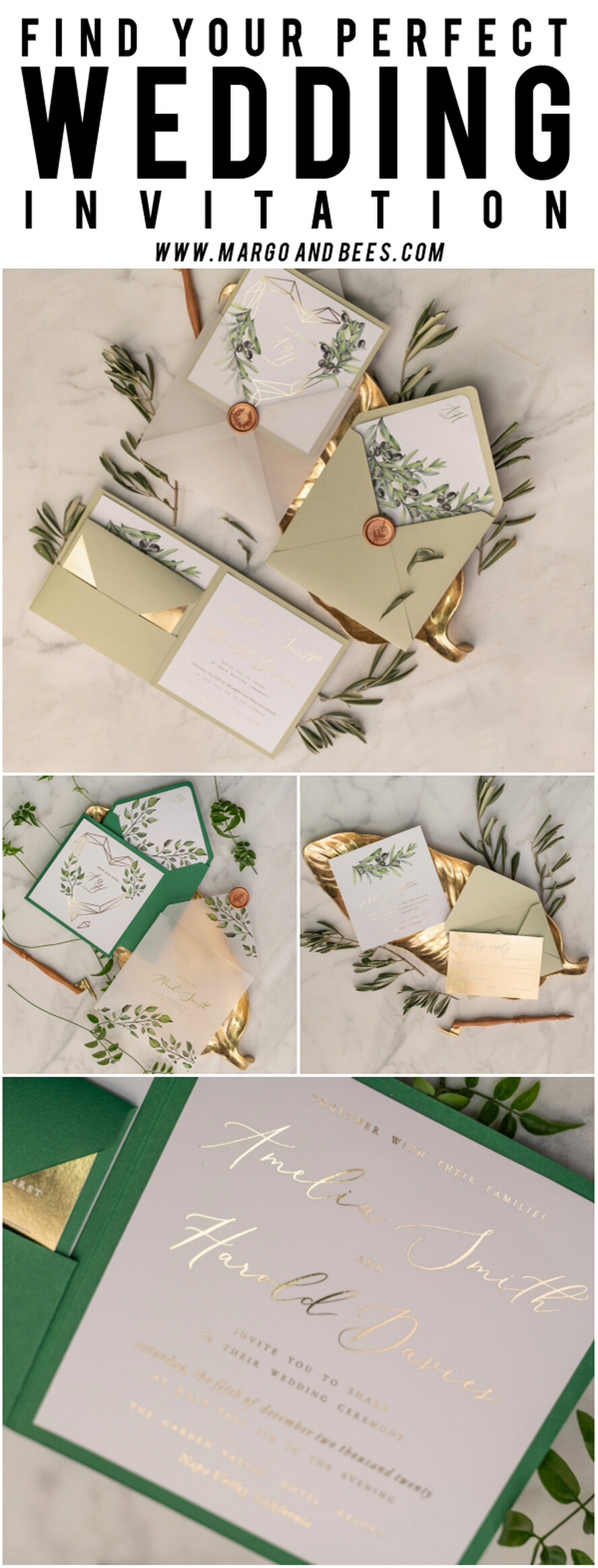 HOCHZEITS EINLADUNGEN Gold / Roségold / Silber / Glitzer Elegante Olivenhochzeitskarten, luxuriöse salbeigrüne Hochzeitseinladungen, glamouröse goldene Pocketfold-Hochzeitskarten, maßgeschneiderte Toskana-Hochzeitsinvitation-Suite.