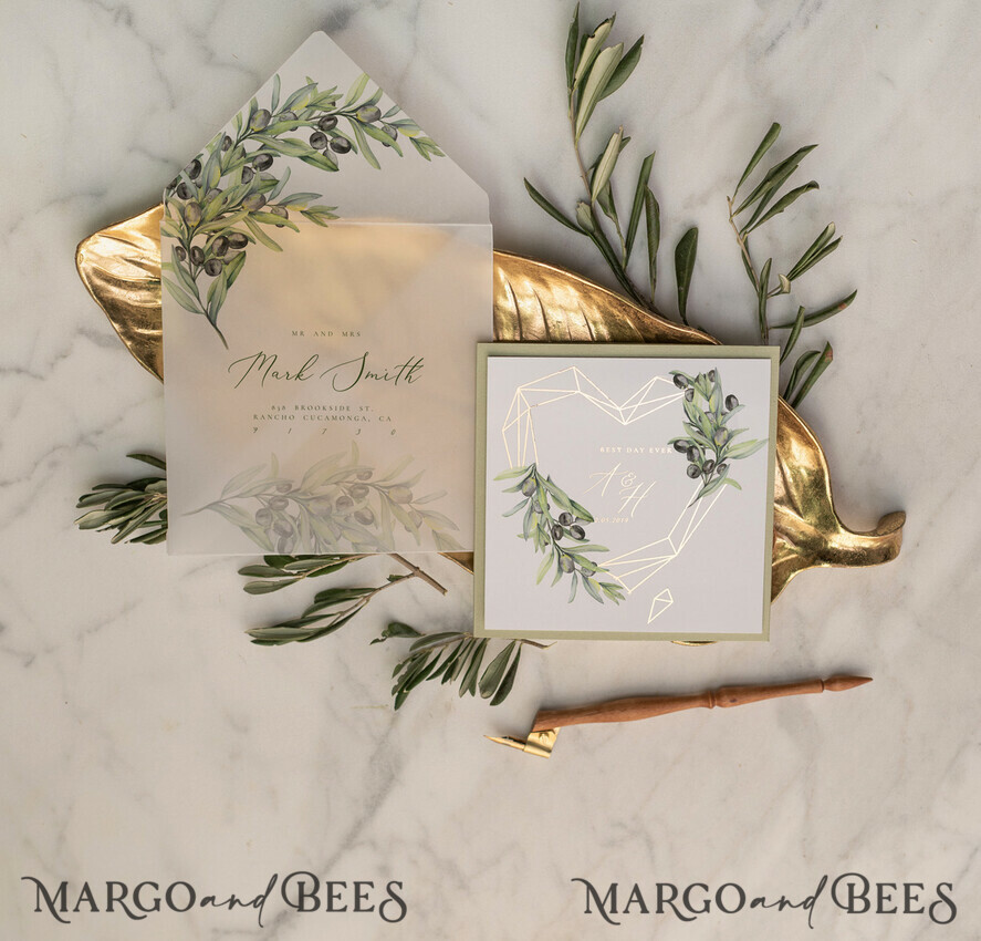 HOCHZEITS EINLADUNGEN Gold / Roségold / Silber / Glitzer Elegante Olivenhochzeitskarten, luxuriöse salbeigrüne Hochzeitseinladungen, glamouröse goldene Pocketfold-Hochzeitskarten, maßgeschneiderte Toskana-Hochzeitsinvitation-Suite.