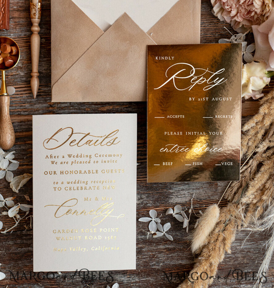 HOCHZEITS EINLADUNGEN Gold / Roségold / Silber / Glitzer Luxus Goldfolien-Hochzeitseinladungen, Plexi Glamour Hochzeitseinladungset, romantische Samthochzeitseinladungen, maßgeschneiderte goldene Hochzeitspapeterie