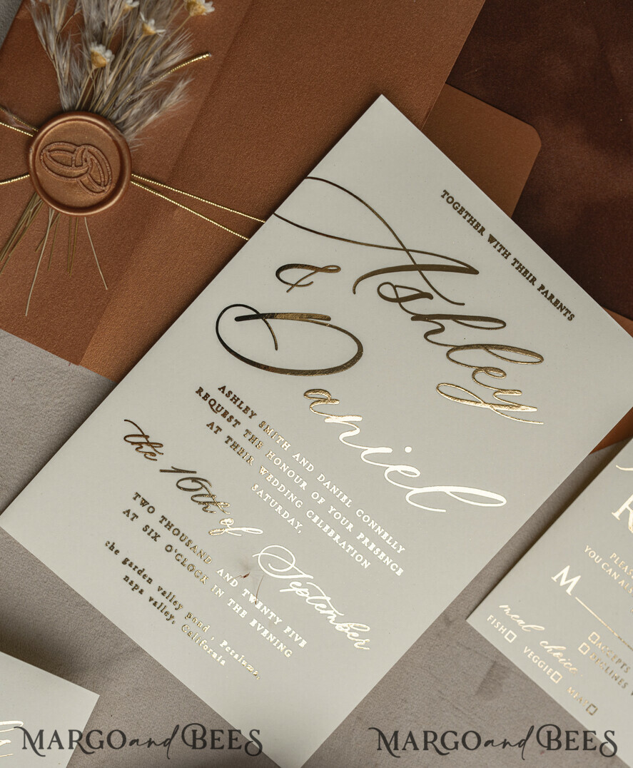 HOCHZEITS EINLADUNGEN Gold / Roségold / Silber / Glitzer Fall Spiegel Gold Hochzeitseinladungen, elegante Terracotta Hochzeitseinladungen, verbrannte orange Acryl Hochzeitseinladungen, Spiegel Gold Plexi Hochzeitseinladungset.
