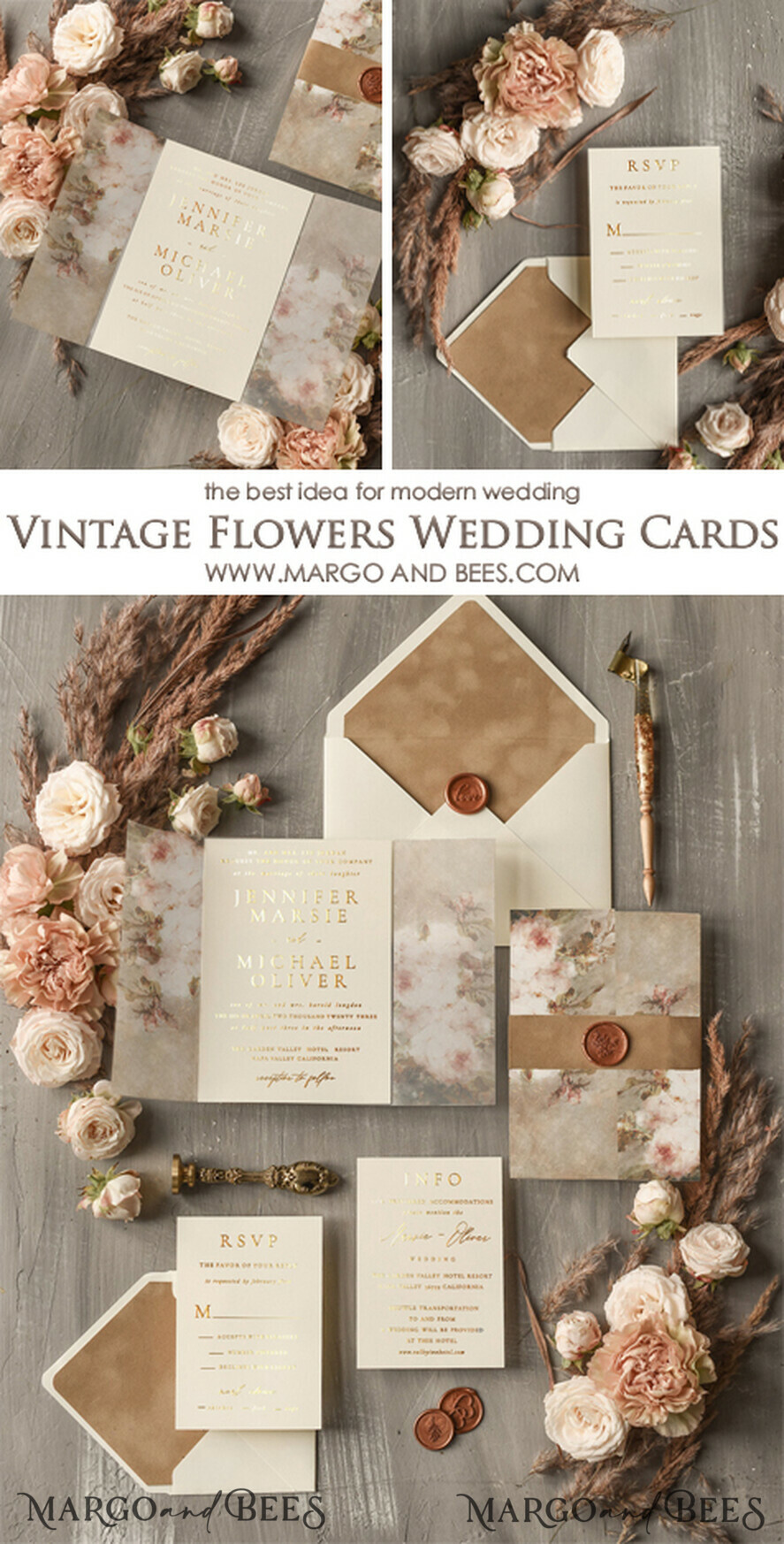 HOCHZEITS EINLADUNGEN Gold / Roségold / Silber / Glitzer Elegante gold-beige nude Hochzeitskarten Luxus goldene Hochzeitsinvitation Suite, Boho Chic goldene Hochzeitskarten Wachssiegel Luxus Set