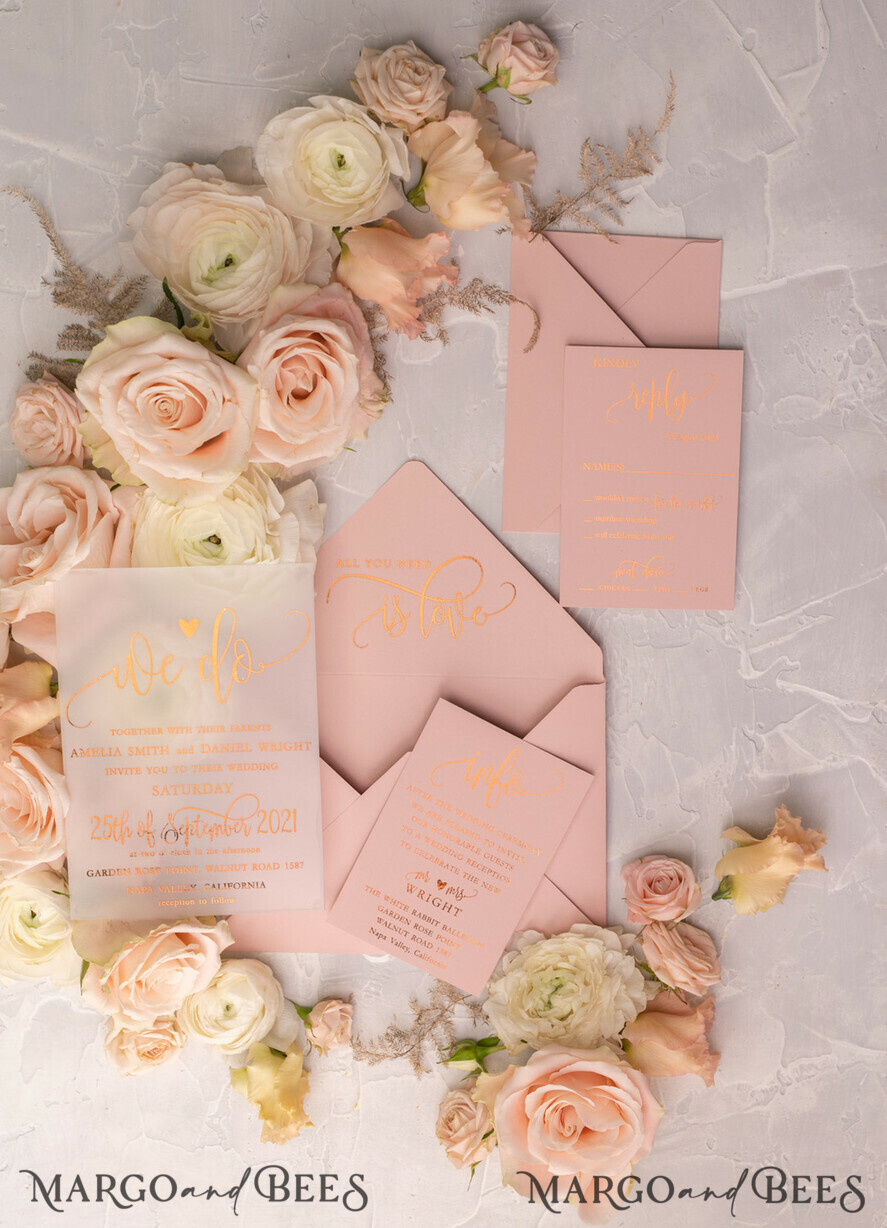 HOCHZEITS EINLADUNGEN Gold / Roségold / Silber / Glitzer Glamour Vellum Hochzeitskarten, Goldener Glanz Hochzeitskarten, Romantische Blush-Pink Hochzeitsstationery, Elegante Goldfolie Hochzeits-Einladungen