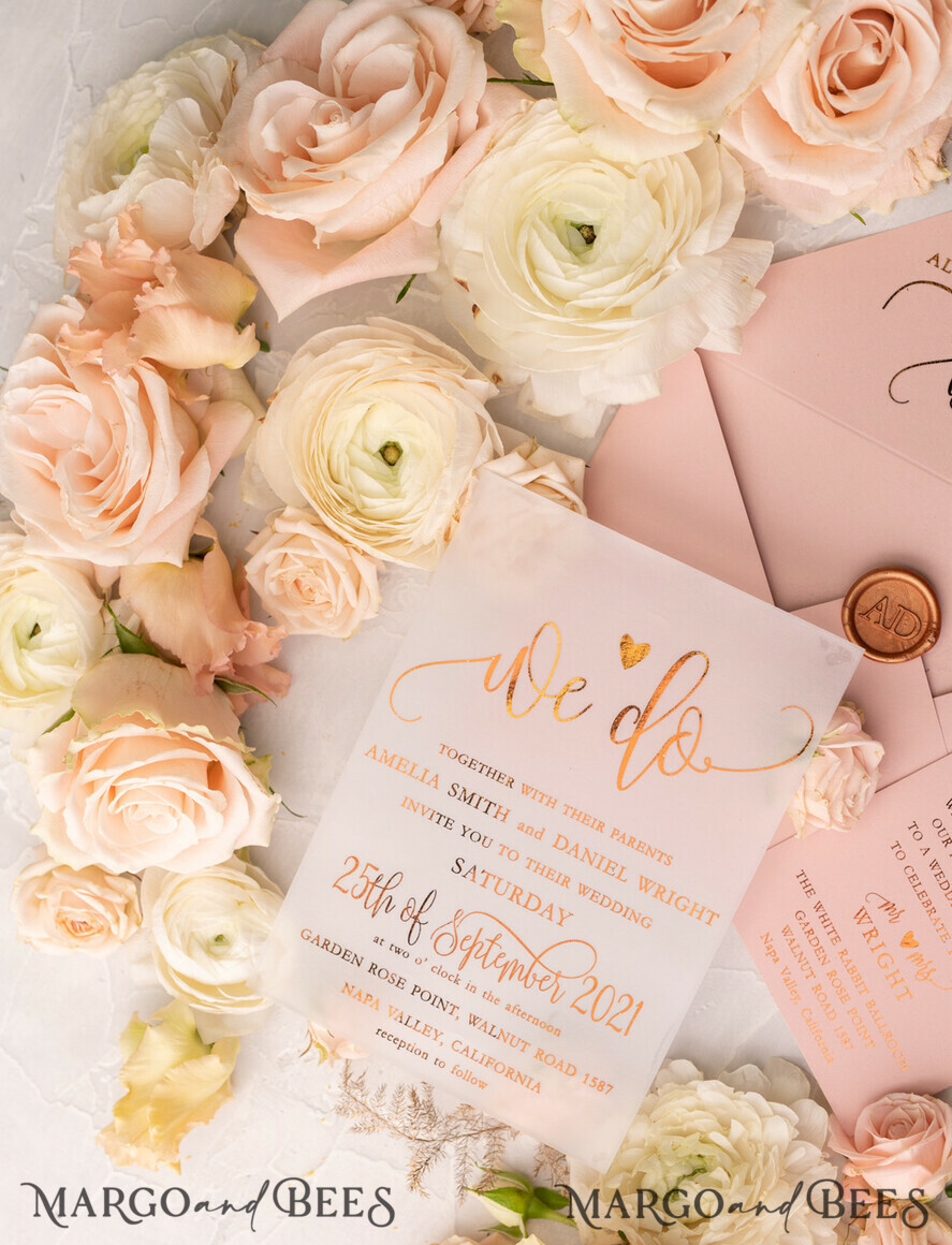 HOCHZEITS EINLADUNGEN Gold / Roségold / Silber / Glitzer Glamour Vellum Hochzeitskarten, Goldener Glanz Hochzeitskarten, Romantische Blush-Pink Hochzeitsstationery, Elegante Goldfolie Hochzeits-Einladungen