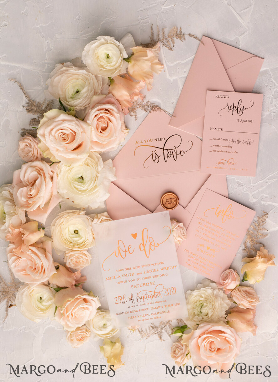 HOCHZEITS EINLADUNGEN Gold / Roségold / Silber / Glitzer Glamour Vellum Hochzeitskarten, Goldener Glanz Hochzeitskarten, Romantische Blush-Pink Hochzeitsstationery, Elegante Goldfolie Hochzeits-Einladungen