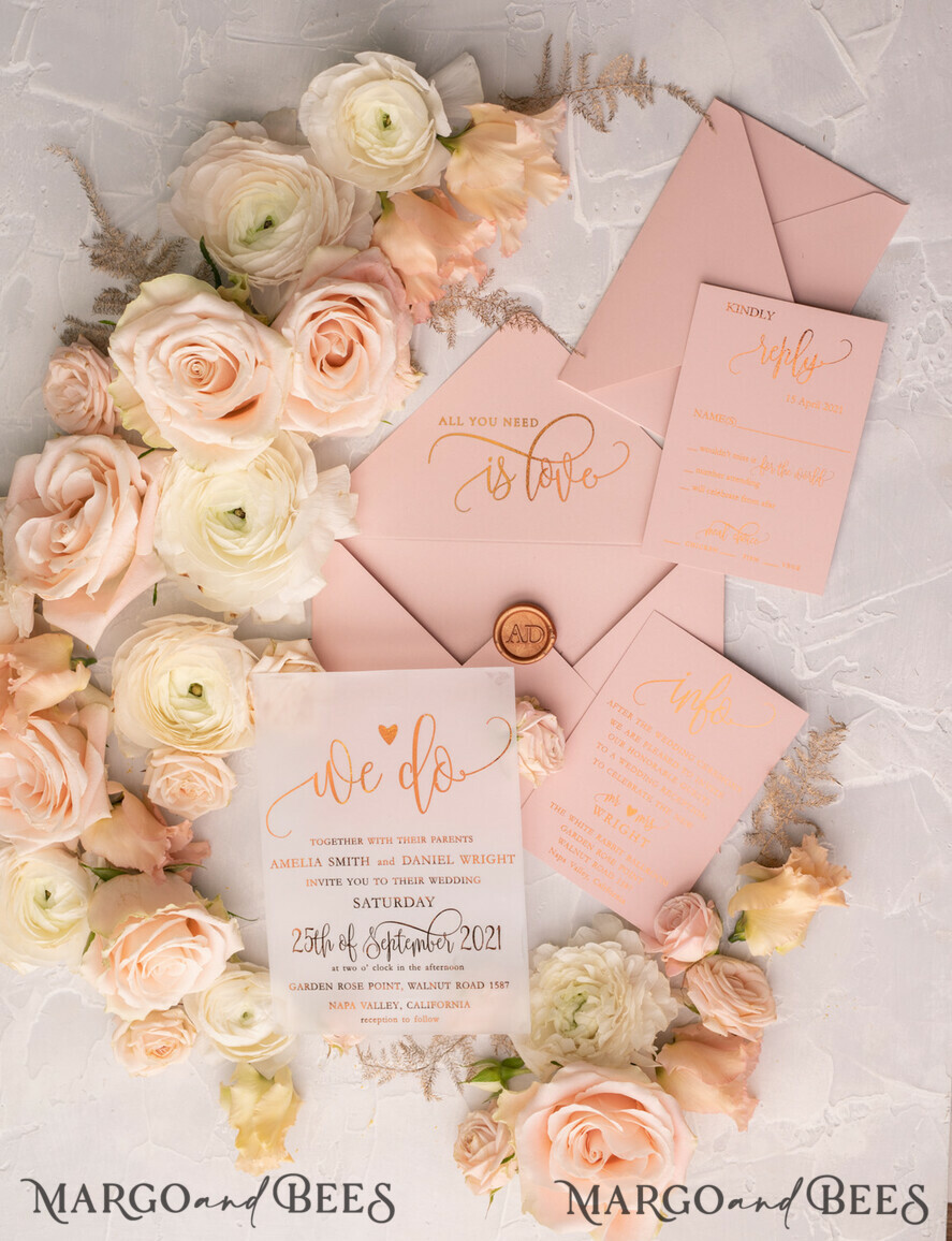 HOCHZEITS EINLADUNGEN Gold / Roségold / Silber / Glitzer Glamour Vellum Hochzeitskarten, Goldener Glanz Hochzeitskarten, Romantische Blush-Pink Hochzeitsstationery, Elegante Goldfolie Hochzeits-Einladungen