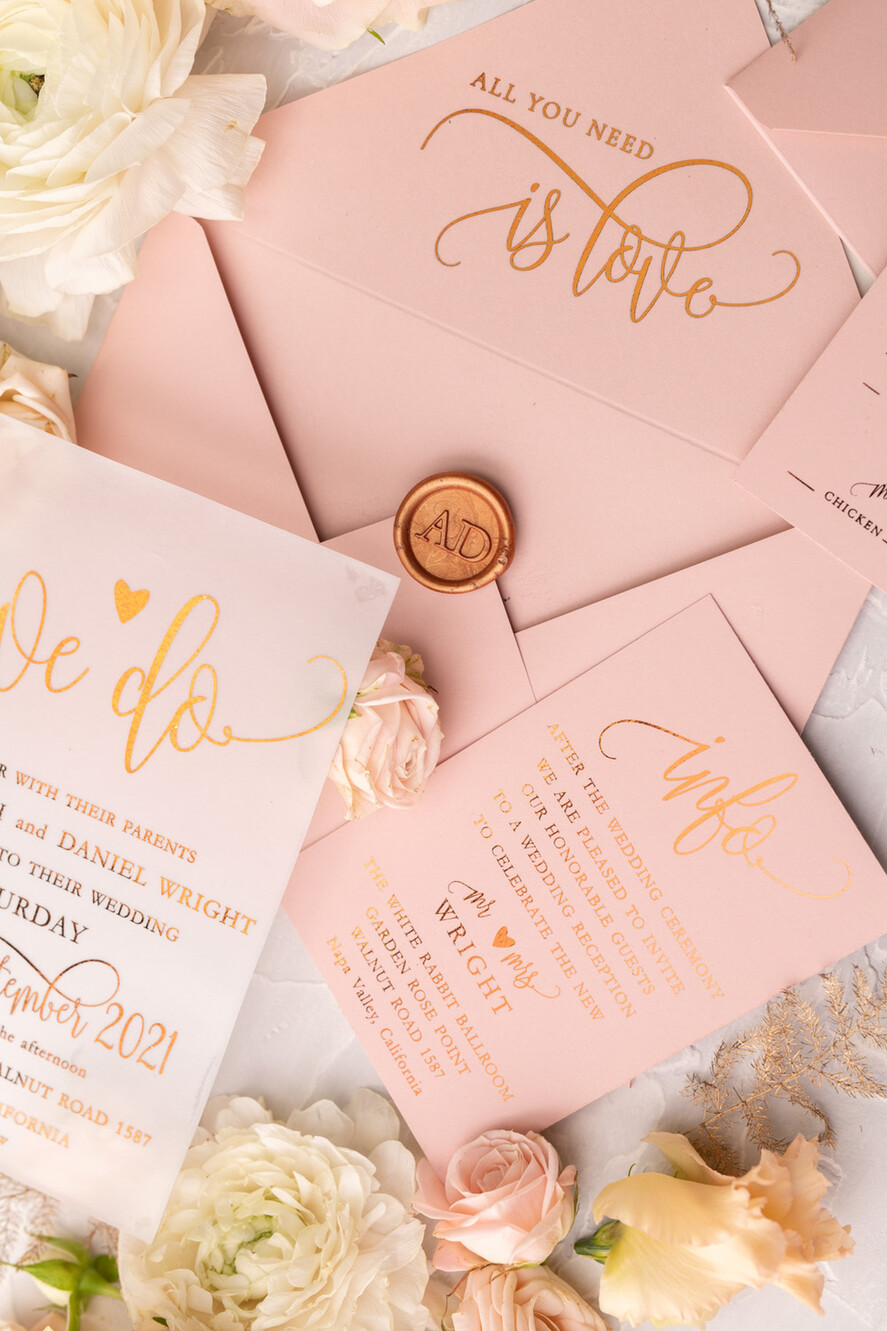 HOCHZEITS EINLADUNGEN Gold / Roségold / Silber / Glitzer Glamour Vellum Hochzeitskarten, Goldener Glanz Hochzeitskarten, Romantische Blush-Pink Hochzeitsstationery, Elegante Goldfolie Hochzeits-Einladungen