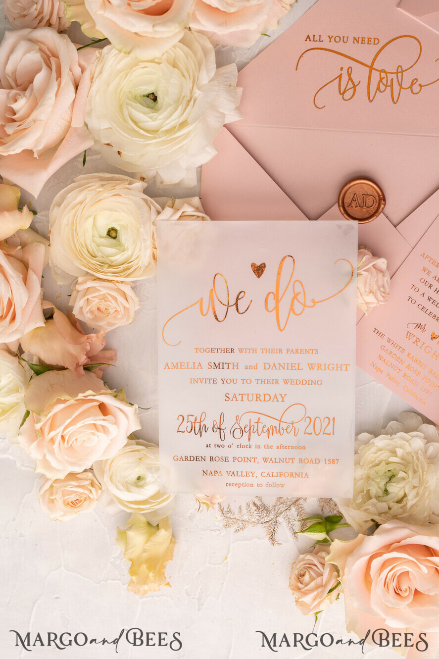 HOCHZEITS EINLADUNGEN Gold / Roségold / Silber / Glitzer Glamour Vellum Hochzeitskarten, Goldener Glanz Hochzeitskarten, Romantische Blush-Pink Hochzeitsstationery, Elegante Goldfolie Hochzeits-Einladungen