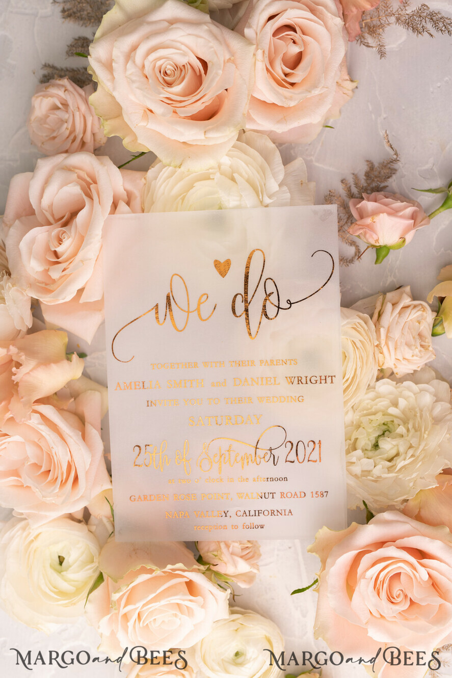 HOCHZEITS EINLADUNGEN Gold / Roségold / Silber / Glitzer Glamour Vellum Hochzeitskarten, Goldener Glanz Hochzeitskarten, Romantische Blush-Pink Hochzeitsstationery, Elegante Goldfolie Hochzeits-Einladungen