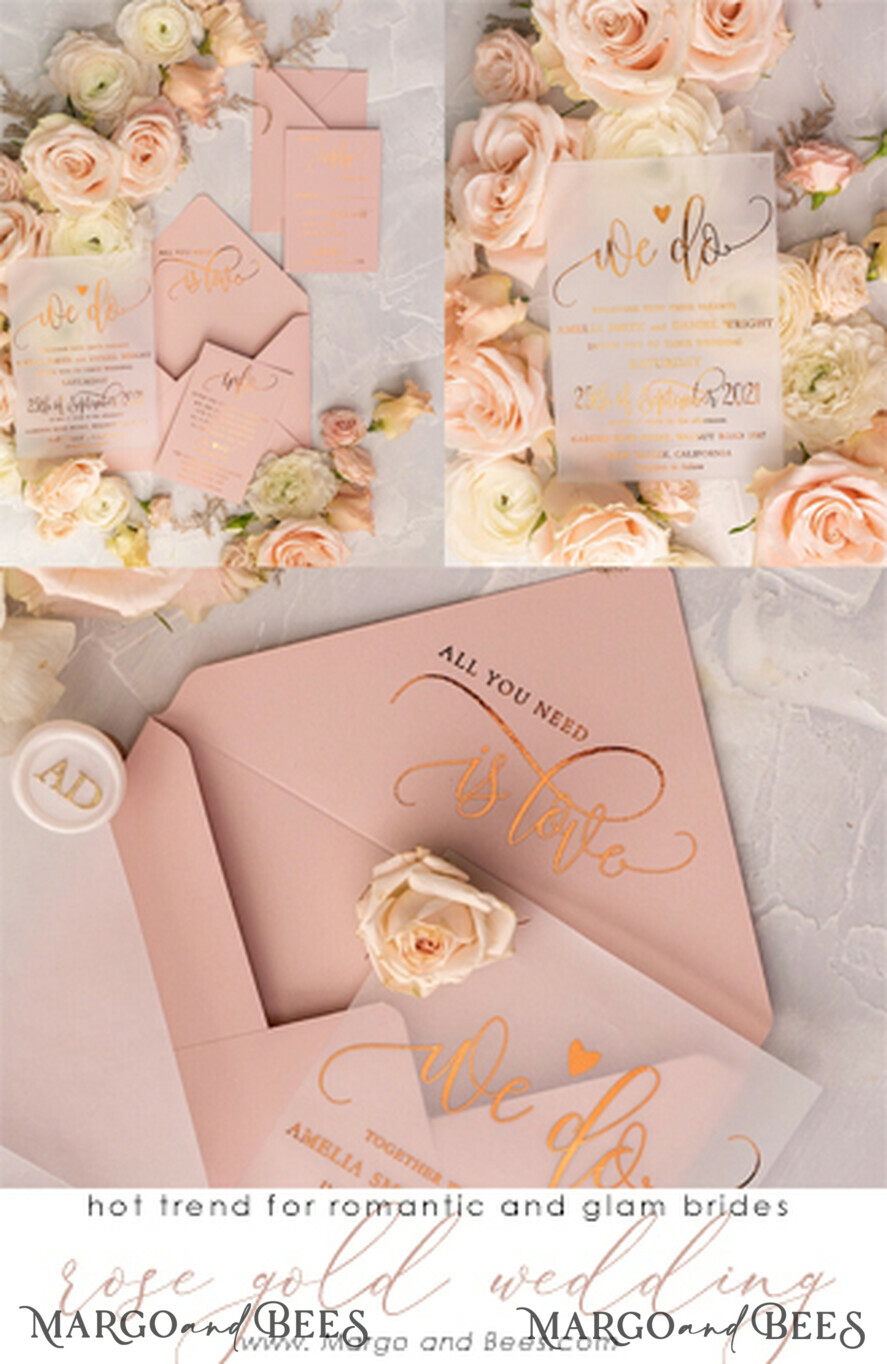 HOCHZEITS EINLADUNGEN Gold / Roségold / Silber / Glitzer Glamour Vellum Hochzeitskarten, Goldener Glanz Hochzeitskarten, Romantische Blush-Pink Hochzeitsstationery, Elegante Goldfolie Hochzeits-Einladungen