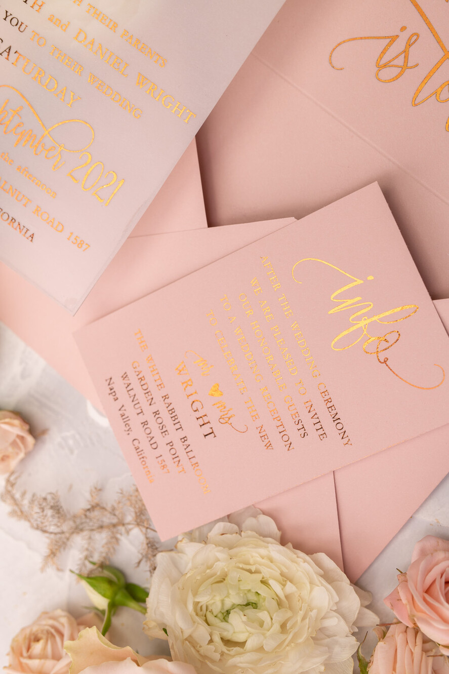 HOCHZEITS EINLADUNGEN Gold / Roségold / Silber / Glitzer Glamour Vellum Hochzeitskarten, Goldener Glanz Hochzeitskarten, Romantische Blush-Pink Hochzeitsstationery, Elegante Goldfolie Hochzeits-Einladungen