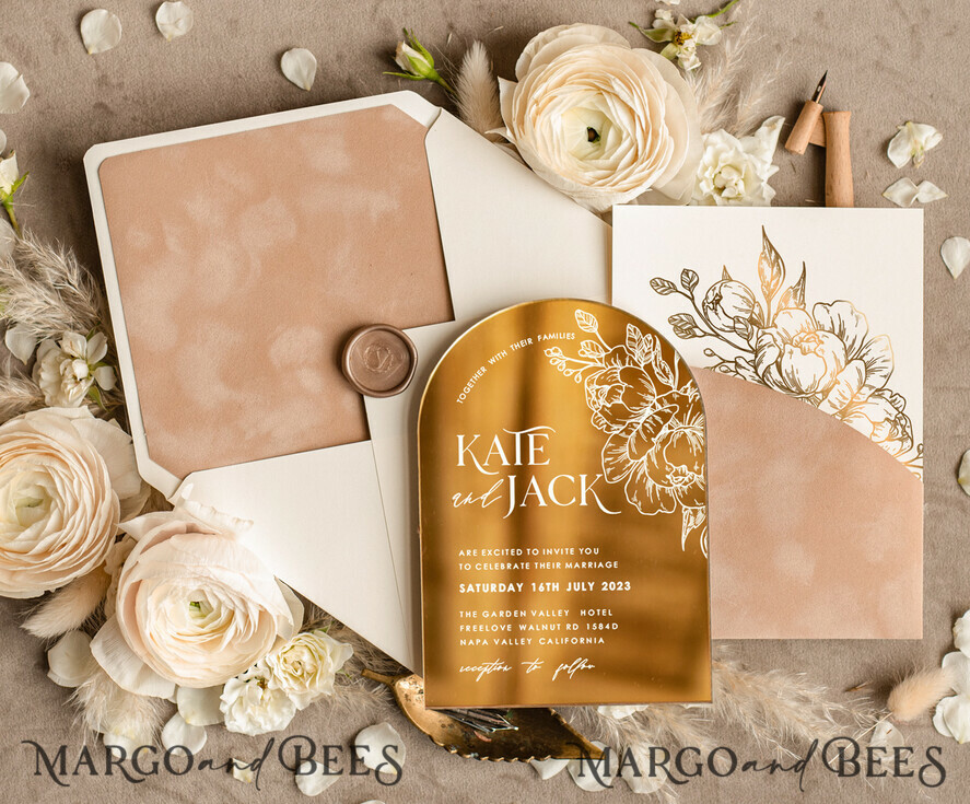 HOCHZEITS EINLADUNGEN Gold / Roségold / Silber / Glitzer Arch Gold Acryl Hochzeits Einladung, Luxus Pocket Nude Hochzeits Einladungen, Glamour Hochzeits Einladung Suite