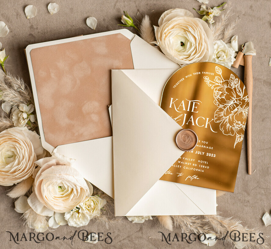 HOCHZEITS EINLADUNGEN Gold / Roségold / Silber / Glitzer Arch Gold Acryl Hochzeits Einladung, Luxus Pocket Nude Hochzeits Einladungen, Glamour Hochzeits Einladung Suite