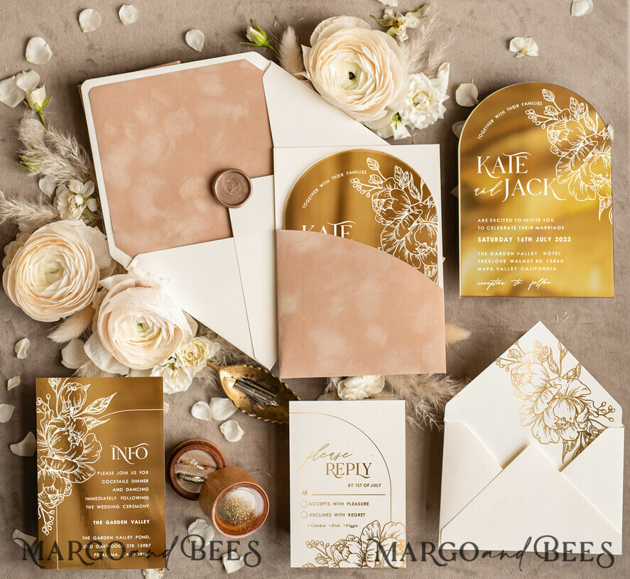 HOCHZEITS EINLADUNGEN Gold / Roségold / Silber / Glitzer Arch Gold Acryl Hochzeits Einladung, Luxus Pocket Nude Hochzeits Einladungen, Glamour Hochzeits Einladung Suite