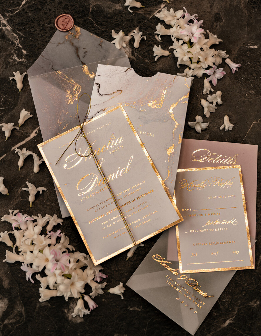 HOCHZEITS EINLADUNGEN Gold / Roségold / Silber / Glitzer Luxus Gold Marmor Hochzeitskarten, Glamour goldener Glanz Hochzeitseinladungen, romantische blush rosa Hochzeitskarten, elegante goldfolierte Hochzeits Einladungssuite