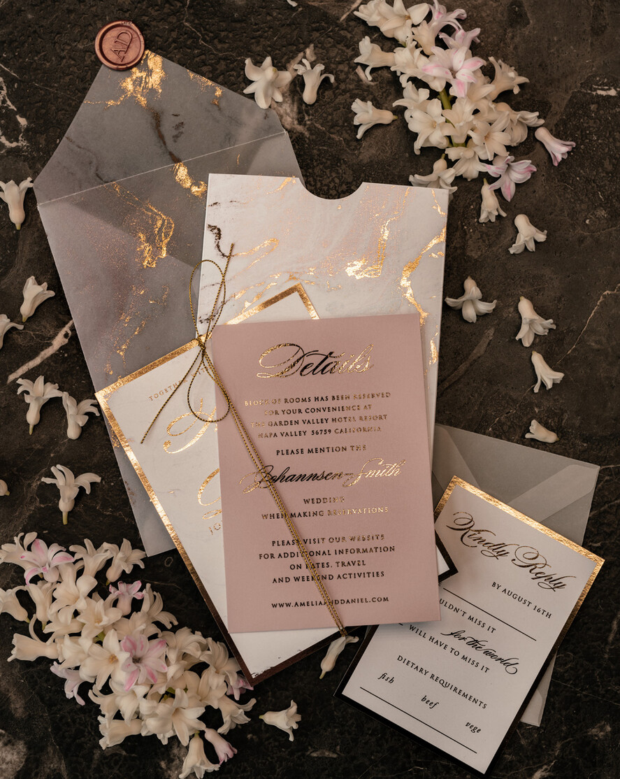 HOCHZEITS EINLADUNGEN Gold / Roségold / Silber / Glitzer Luxus Gold Marmor Hochzeitskarten, Glamour goldener Glanz Hochzeitseinladungen, romantische blush rosa Hochzeitskarten, elegante goldfolierte Hochzeits Einladungssuite