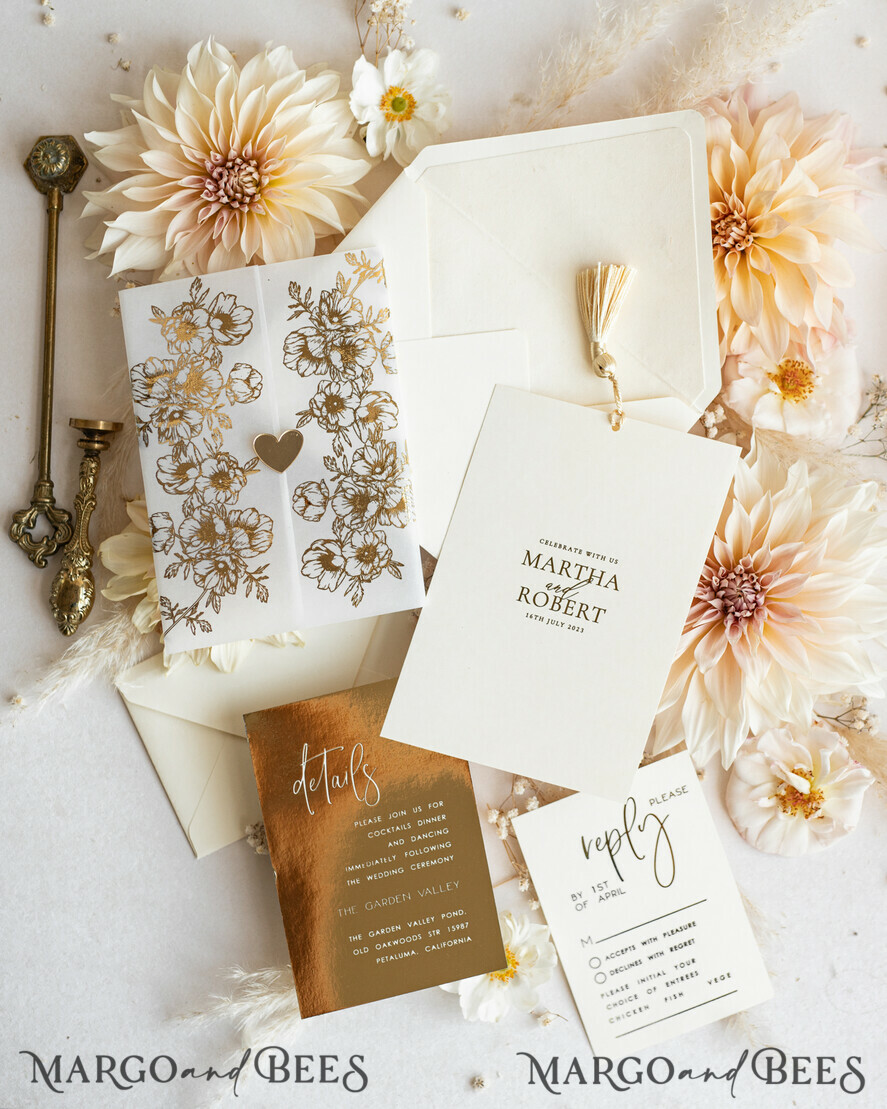 HOCHZEITS EINLADUNGEN Gold / Roségold / Silber / Glitzer Vllum Hochzeitskarten-Set, Boho Glam Hochzeitskarten, Golden Shine Hochzeitseinladungen, Elegante Goldene Hochzeitskarten