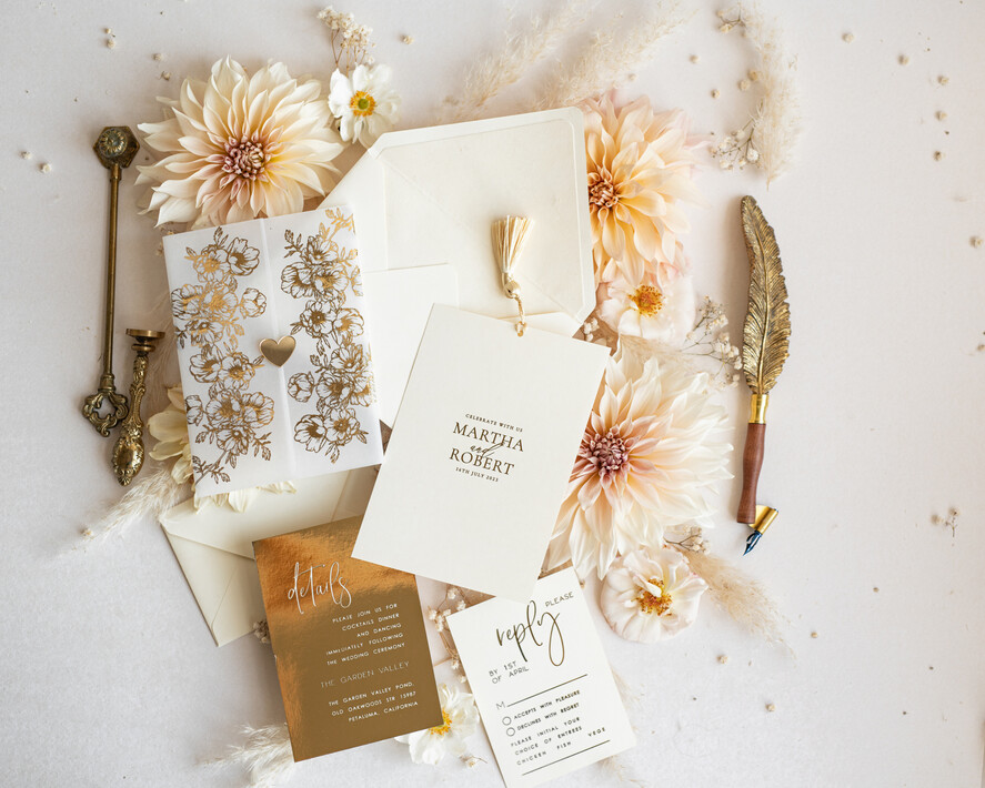 HOCHZEITS EINLADUNGEN Gold / Roségold / Silber / Glitzer Vllum Hochzeitskarten-Set, Boho Glam Hochzeitskarten, Golden Shine Hochzeitseinladungen, Elegante Goldene Hochzeitskarten