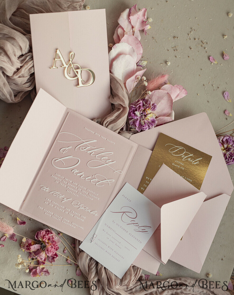 HOCHZEITS EINLADUNGEN Gold / Roségold / Silber / Glitzer Luxus-Spiegelgold-Hochzeitseinladungen, elegante Blush-Pink-Hochzeitskarten, glamouröse Acryl-Hochzeitseinladungen, klare Plexi-Hochzeitseinladungssuite.