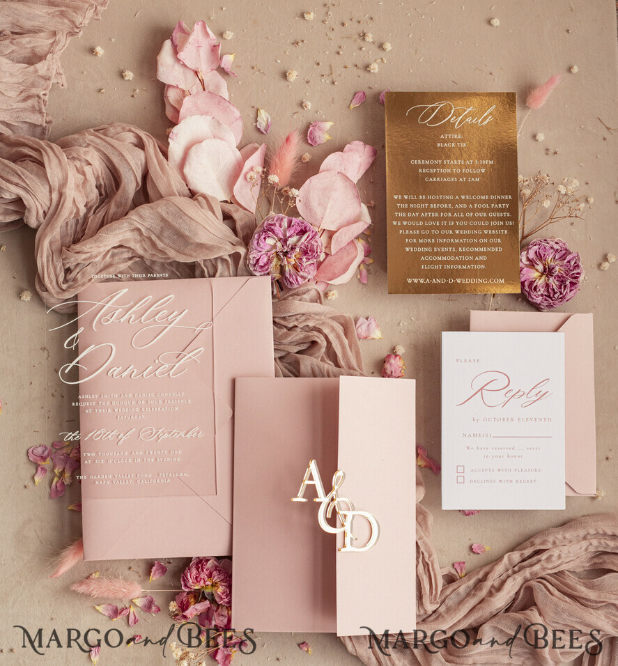 HOCHZEITS EINLADUNGEN Gold / Roségold / Silber / Glitzer Luxus-Spiegelgold-Hochzeitseinladungen, elegante Blush-Pink-Hochzeitskarten, glamouröse Acryl-Hochzeitseinladungen, klare Plexi-Hochzeitseinladungssuite.