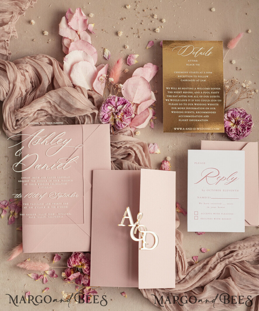 HOCHZEITS EINLADUNGEN Gold / Roségold / Silber / Glitzer Luxus-Spiegelgold-Hochzeitseinladungen, elegante Blush-Pink-Hochzeitskarten, glamouröse Acryl-Hochzeitseinladungen, klare Plexi-Hochzeitseinladungssuite.