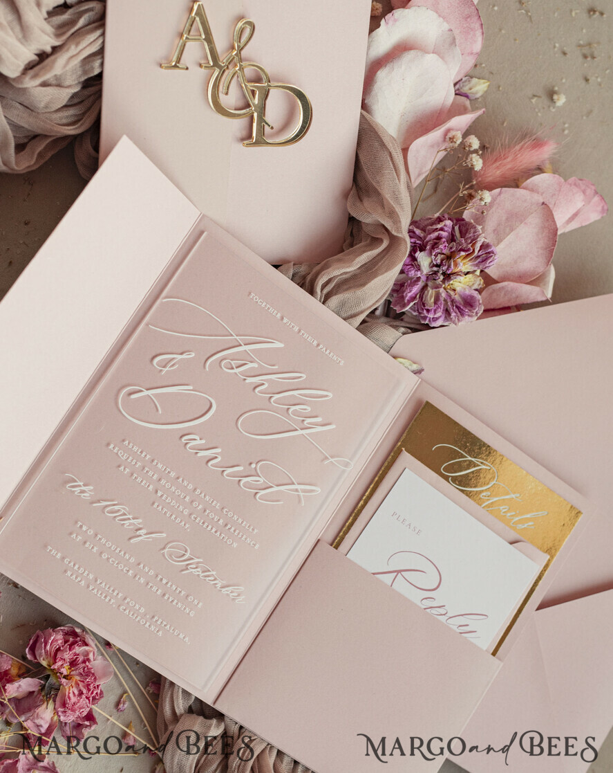 HOCHZEITS EINLADUNGEN Gold / Roségold / Silber / Glitzer Luxus-Spiegelgold-Hochzeitseinladungen, elegante Blush-Pink-Hochzeitskarten, glamouröse Acryl-Hochzeitseinladungen, klare Plexi-Hochzeitseinladungssuite.