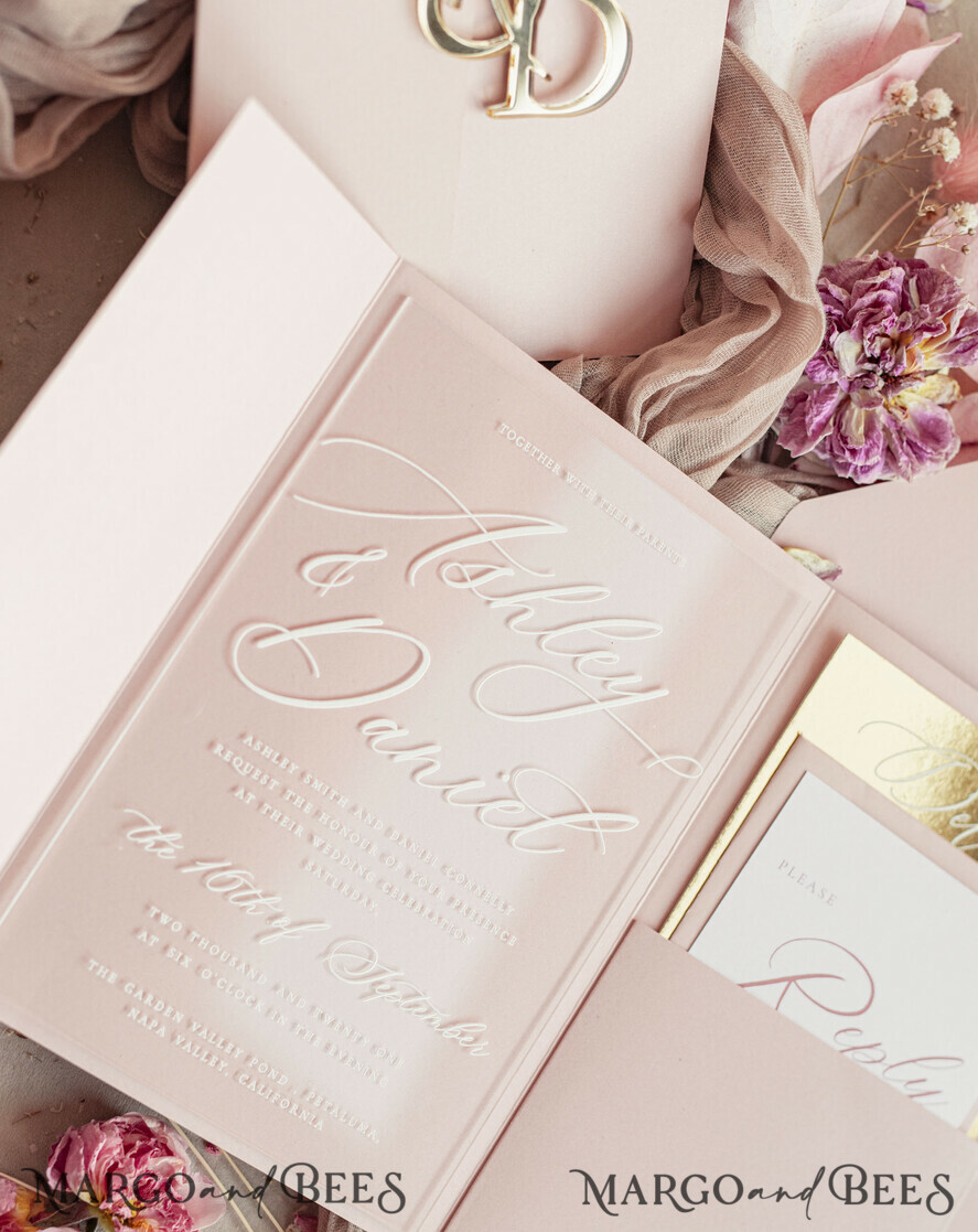 HOCHZEITS EINLADUNGEN Gold / Roségold / Silber / Glitzer Luxus-Spiegelgold-Hochzeitseinladungen, elegante Blush-Pink-Hochzeitskarten, glamouröse Acryl-Hochzeitseinladungen, klare Plexi-Hochzeitseinladungssuite.