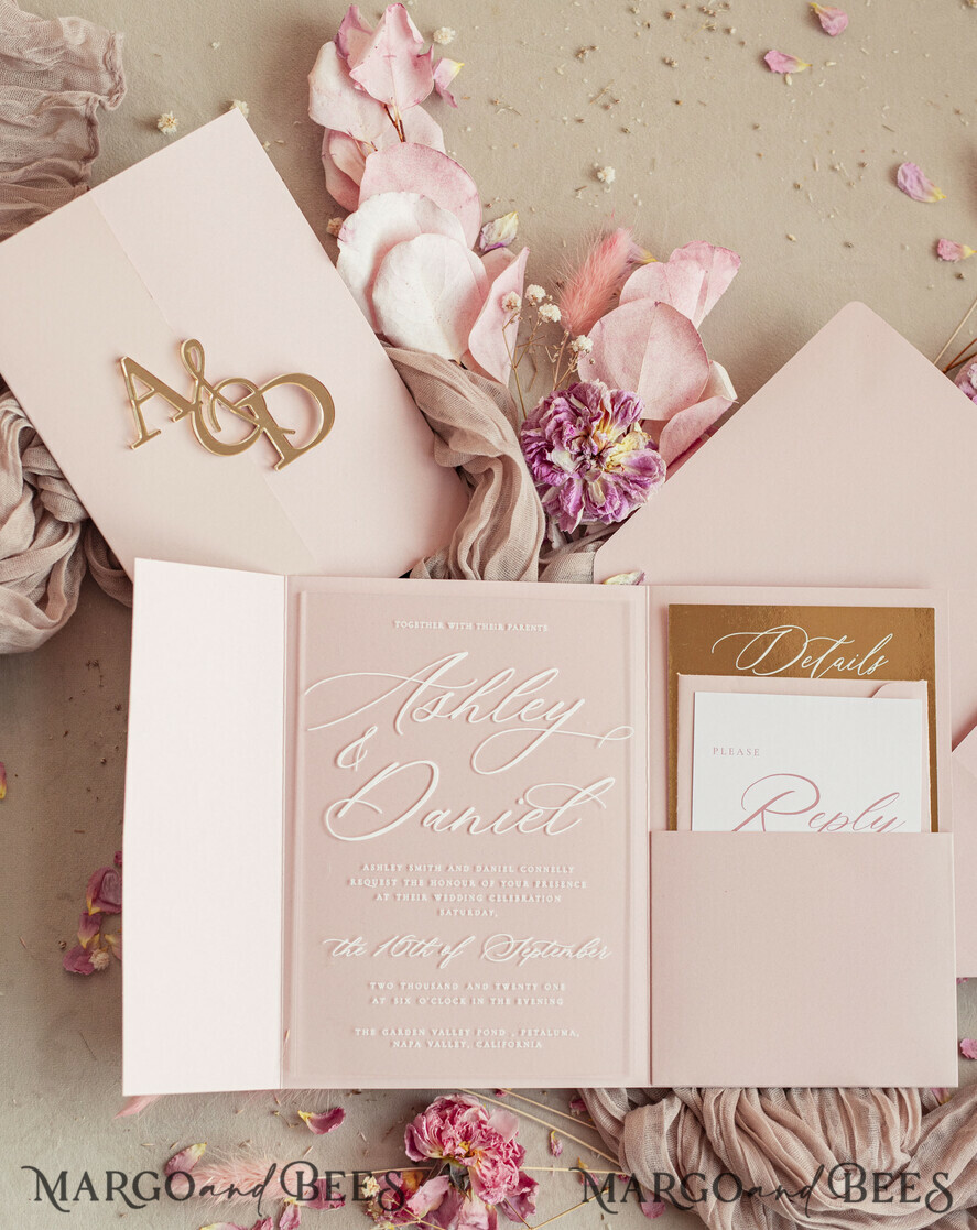 HOCHZEITS EINLADUNGEN Gold / Roségold / Silber / Glitzer Luxus-Spiegelgold-Hochzeitseinladungen, elegante Blush-Pink-Hochzeitskarten, glamouröse Acryl-Hochzeitseinladungen, klare Plexi-Hochzeitseinladungssuite.
