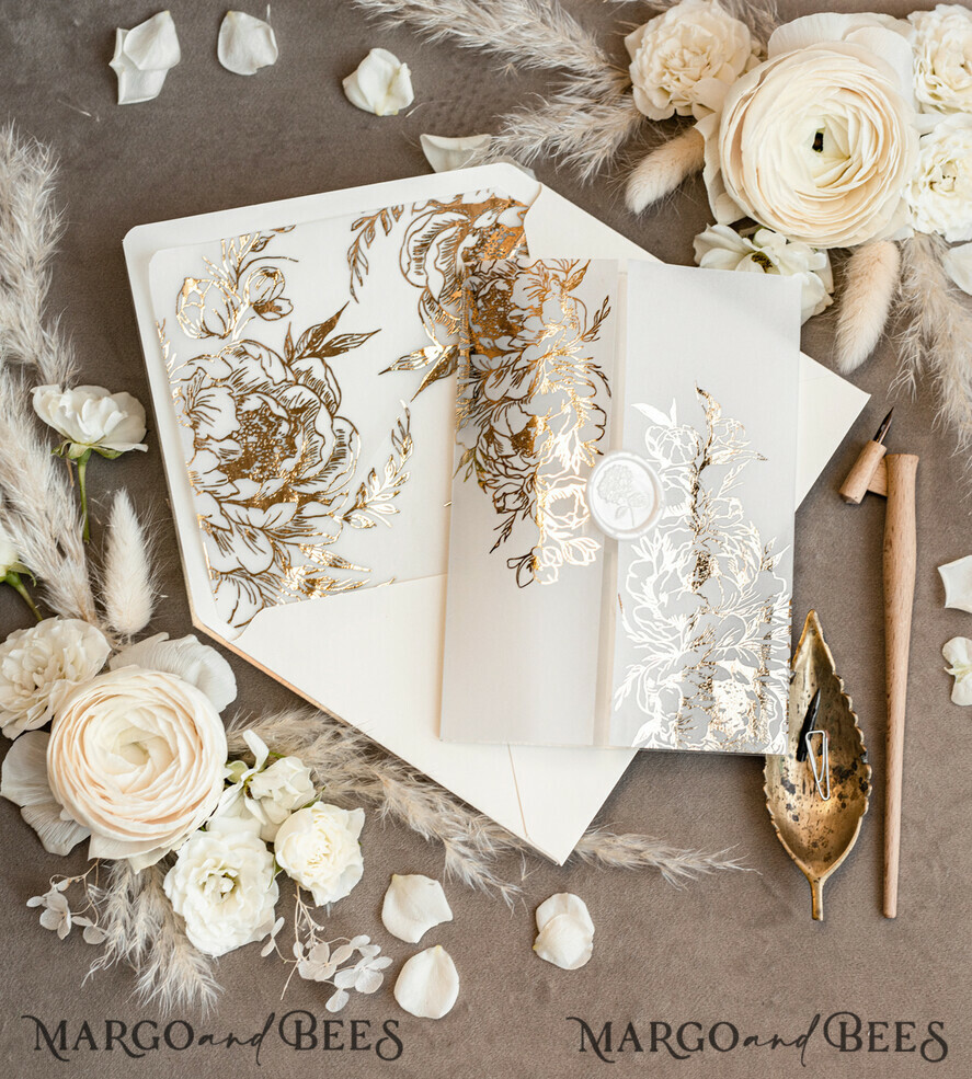 HOCHZEITS EINLADUNGEN Gold / Roségold / Silber / Glitzer Acryl-Hochzeitseinladungen-Set, Glamour-Hochzeitseinladungen, Goldener Glanz Hochzeitseinladungs-Set, Luxuriöse goldene Hochzeitseinladungen