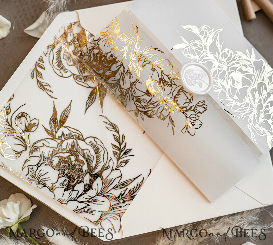 HOCHZEITS EINLADUNGEN Gold / Roségold / Silber / Glitzer Acryl-Hochzeitseinladungen-Set, Glamour-Hochzeitseinladungen, Goldener Glanz Hochzeitseinladungs-Set, Luxuriöse goldene Hochzeitseinladungen