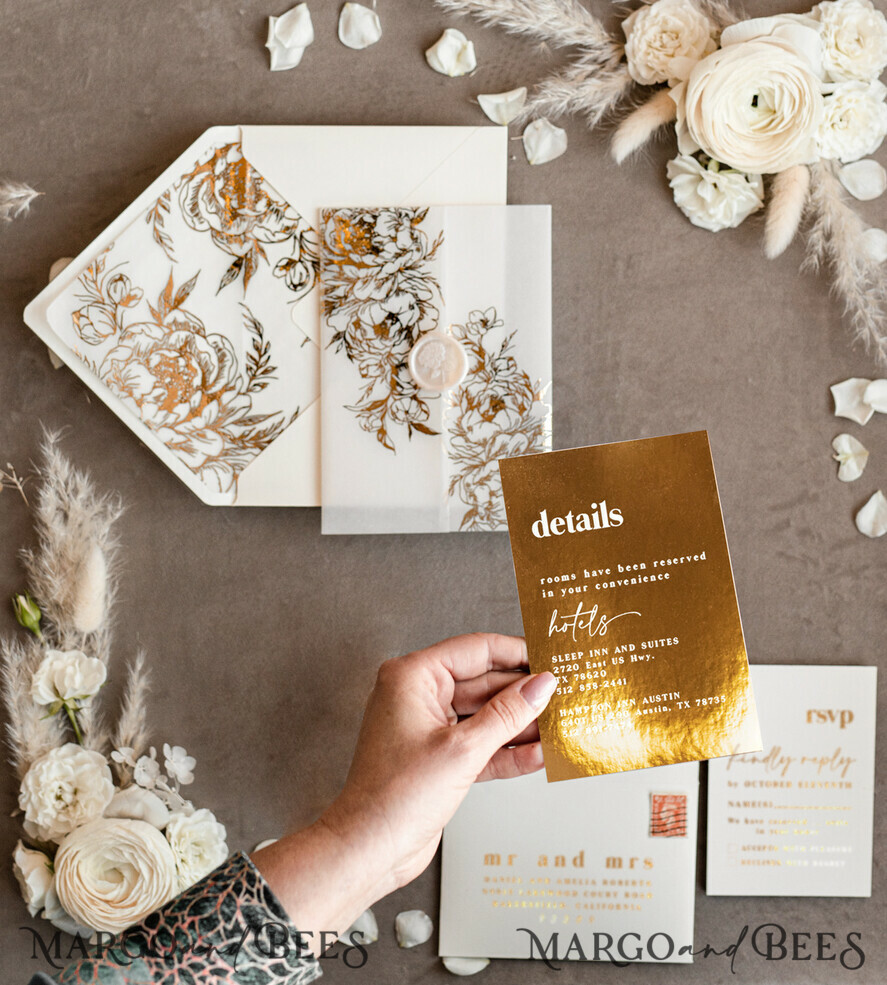 HOCHZEITS EINLADUNGEN Gold / Roségold / Silber / Glitzer Acryl-Hochzeitseinladungen-Set, Glamour-Hochzeitseinladungen, Goldener Glanz Hochzeitseinladungs-Set, Luxuriöse goldene Hochzeitseinladungen