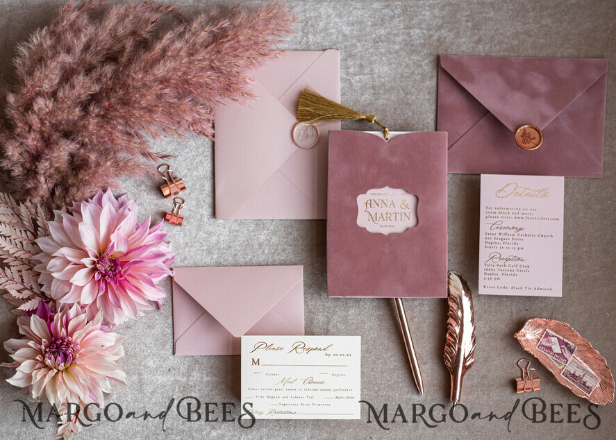 HOCHZEITS EINLADUNGEN Gold / Roségold / Silber / Glitzer Glamour-Pink Velvet-Hochzeitskarten, luxuriöse goldene Quaste Hochzeitsinvitation Suite, romantische Blush-Pink arabische Hochzeitskarten, elegante goldene Glanz-Hochzeitseinladungen.