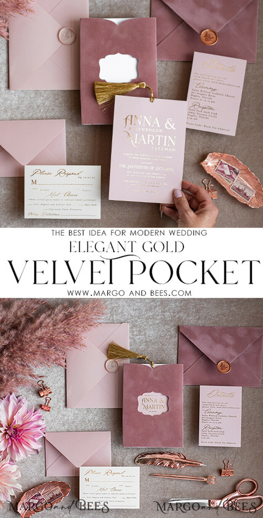 HOCHZEITS EINLADUNGEN Gold / Roségold / Silber / Glitzer Glamour-Pink Velvet-Hochzeitskarten, luxuriöse goldene Quaste Hochzeitsinvitation Suite, romantische Blush-Pink arabische Hochzeitskarten, elegante goldene Glanz-Hochzeitseinladungen.