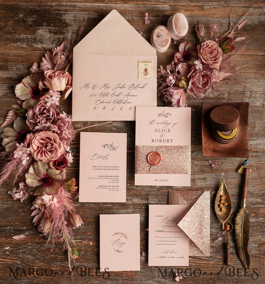 HOCHZEITS EINLADUNGEN Gold / Roségold / Silber / Glitzer Rose Gold Hochzeitskarten UK, Luxus Glitzer Hochzeitskarten • Glamour Hochzeitskarten Suite • Bluh Pink Luxus Hochzeitskarten