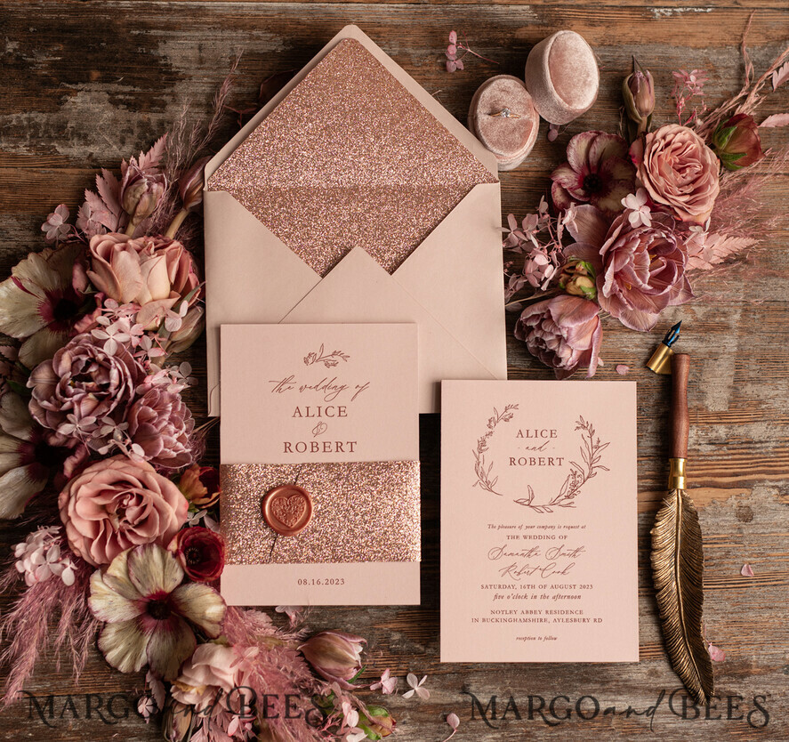 HOCHZEITS EINLADUNGEN Gold / Roségold / Silber / Glitzer Rose Gold Hochzeitskarten UK, Luxus Glitzer Hochzeitskarten • Glamour Hochzeitskarten Suite • Bluh Pink Luxus Hochzeitskarten