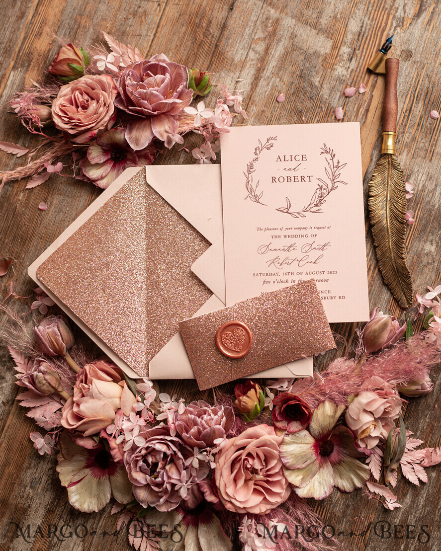 HOCHZEITS EINLADUNGEN Gold / Roségold / Silber / Glitzer Rose Gold Hochzeitskarten UK, Luxus Glitzer Hochzeitskarten • Glamour Hochzeitskarten Suite • Bluh Pink Luxus Hochzeitskarten