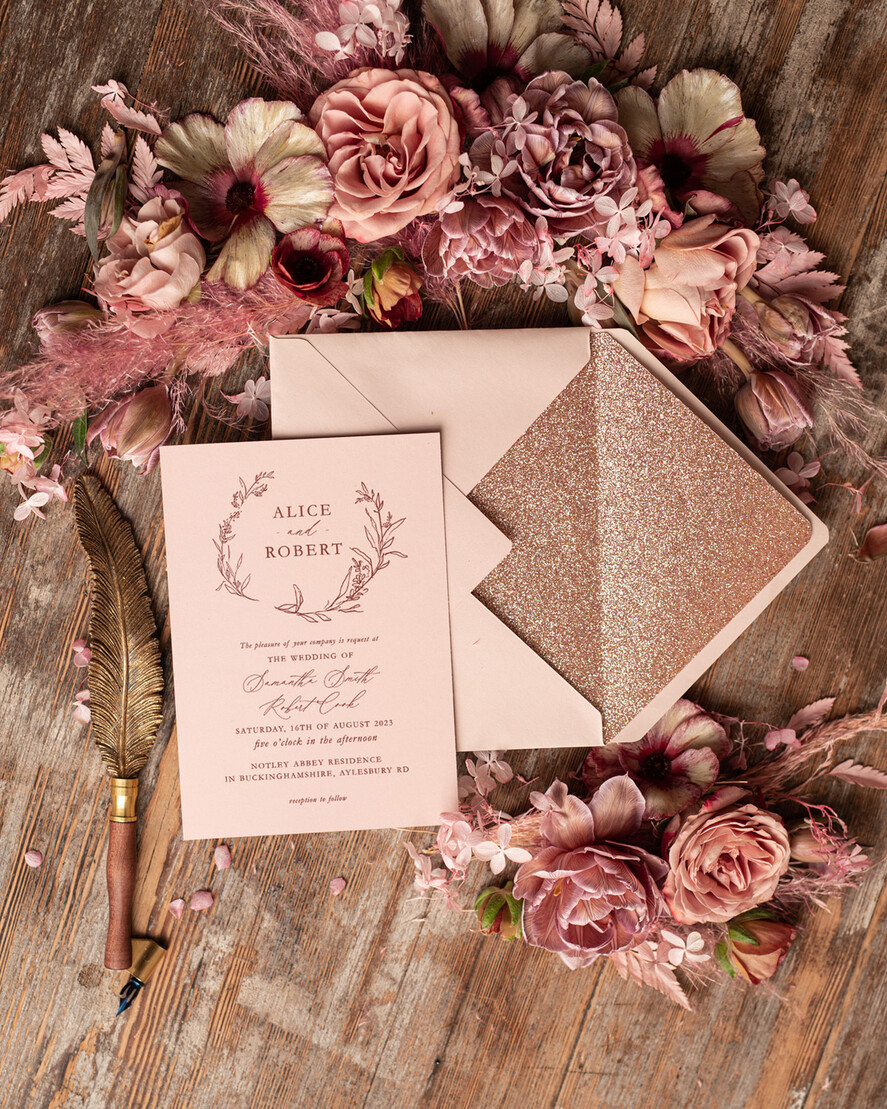 HOCHZEITS EINLADUNGEN Gold / Roségold / Silber / Glitzer Rose Gold Hochzeitskarten UK, Luxus Glitzer Hochzeitskarten • Glamour Hochzeitskarten Suite • Bluh Pink Luxus Hochzeitskarten