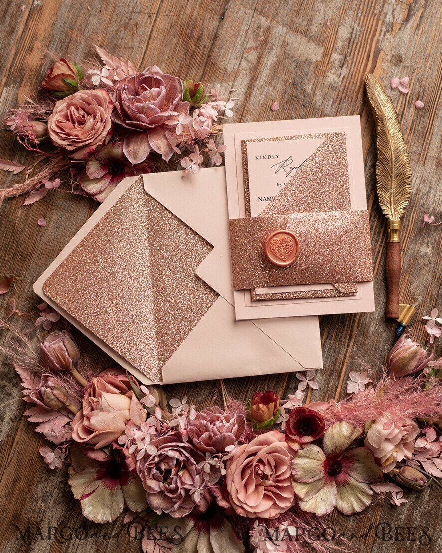 HOCHZEITS EINLADUNGEN Gold / Roségold / Silber / Glitzer Rose Gold Hochzeitskarten UK, Luxus Glitzer Hochzeitskarten • Glamour Hochzeitskarten Suite • Bluh Pink Luxus Hochzeitskarten