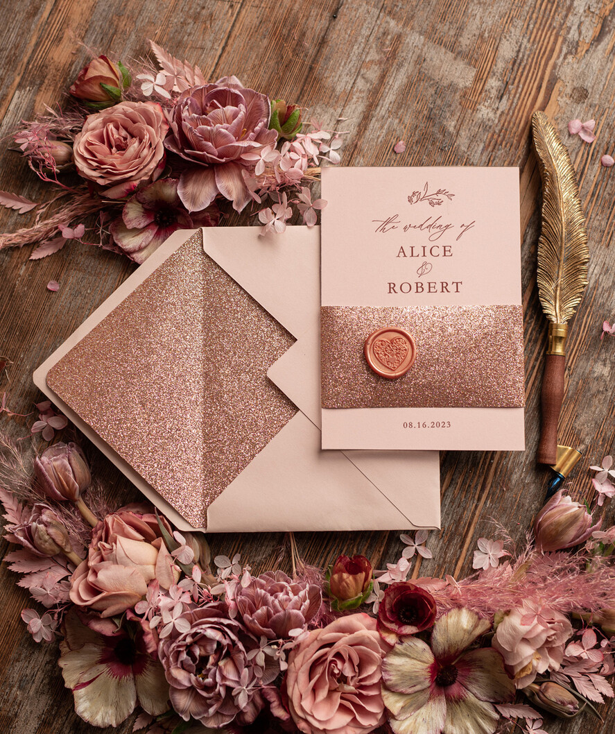 HOCHZEITS EINLADUNGEN Gold / Roségold / Silber / Glitzer Rose Gold Hochzeitskarten UK, Luxus Glitzer Hochzeitskarten • Glamour Hochzeitskarten Suite • Bluh Pink Luxus Hochzeitskarten