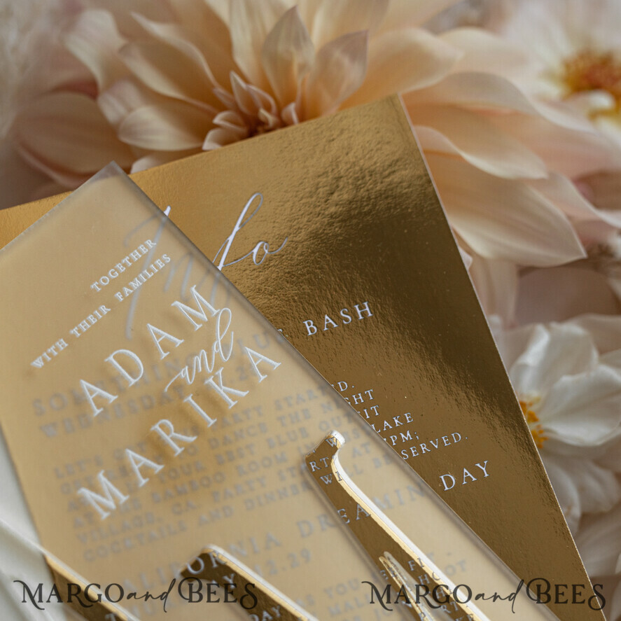 HOCHZEITS EINLADUNGEN Gold / Roségold / Silber / Glitzer Acryl Gefrorene Hochzeits Einladungssuite, Boho Glam Hochzeitskarten, Goldener Glanz Hochzeits Einladungen, Elegante Gold Hochzeitskarten