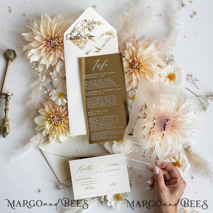 HOCHZEITS EINLADUNGEN Gold / Roségold / Silber / Glitzer Acryl Gefrorene Hochzeits Einladungssuite, Boho Glam Hochzeitskarten, Goldener Glanz Hochzeits Einladungen, Elegante Gold Hochzeitskarten