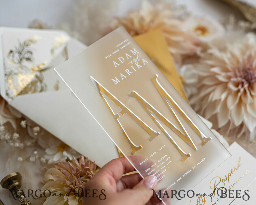 HOCHZEITS EINLADUNGEN Gold / Roségold / Silber / Glitzer Acryl Gefrorene Hochzeits Einladungssuite, Boho Glam Hochzeitskarten, Goldener Glanz Hochzeits Einladungen, Elegante Gold Hochzeitskarten
