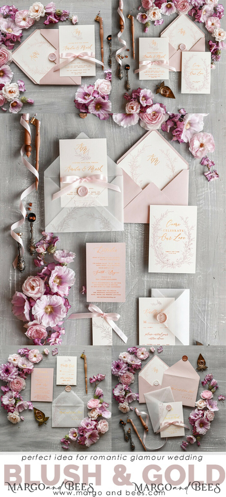 HOCHZEITS EINLADUNGEN Gold / Roségold / Silber / Glitzer Minimalistische blush-rosa Hochzeitskarten, glamouröse goldene Folien-Hochzeitskarten, luxuriöse goldene Hochzeitskarten mit Glanz, romantisches florales Hochzeitsladungset.