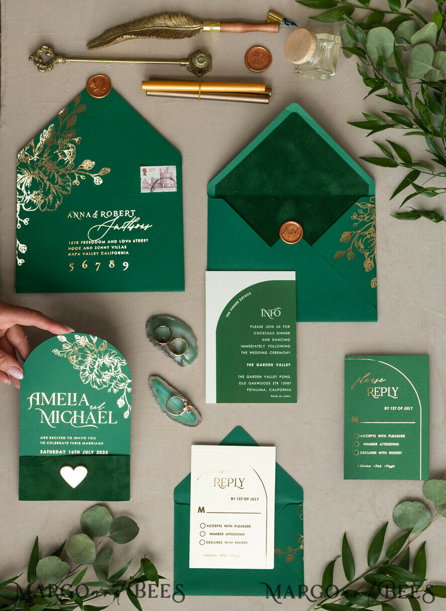 HOCHZEITS EINLADUNGEN Gold / Roségold / Silber / Glitzer Arch Gold Greenery Hochzeits-Einladungssuite, Grüne Hochzeitskarten, Glamour Hochzeitskarten, Grünpflanzen Hochzeitsset