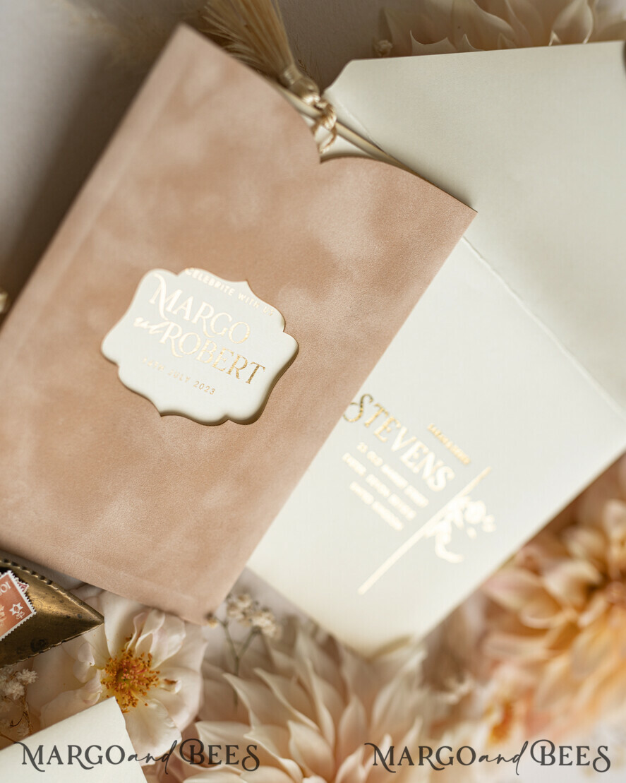 HOCHZEITS EINLADUNGEN Gold / Roségold / Silber / Glitzer Maßgeschneiderte Hochzeitskarten aus Samt mit Cremetasche, elegante goldene Quaste Hochzeitskarten, goldene Hochzeitsladung, Luxus-Hochzeitskarten